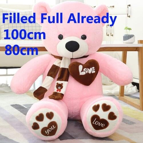 100cm 1m Giant size filled teddy bears With Scarf Stuffed Animals toy pink Large bear children birthday gift xmas Pillow Doll