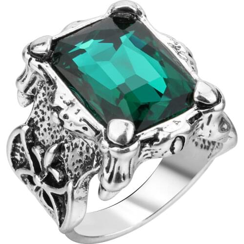 Fashion Retro Silver Color Big Deep Blue Stone Exaggerated Chunky Ring for Women Men Vintage Jewelry