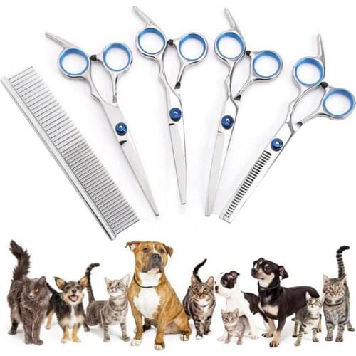 7 Inch Professional Pet Grooming Scissors Set Straight Curved Shears Cat Dog Cutting Thinning Set For Groomer