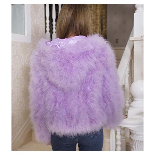 LET-SETTING new winter stitching fur jacket feathers turkey feather fur coat casual hooded long-sleeved jacket