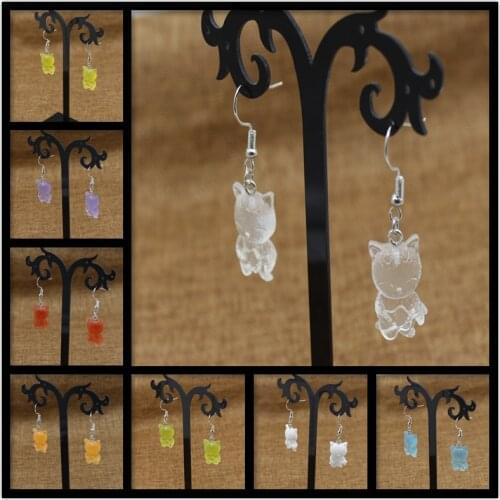 New Fashion Color Transparent Candy Color Plastic Cat Guitar Pendant Earrings Jewelry Earrings Female Fashion Earrings