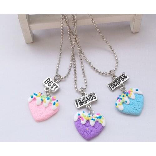 3 pcs kids children girls cute lovely bohemian colorful heart best friends pendant necklace set Wholesale