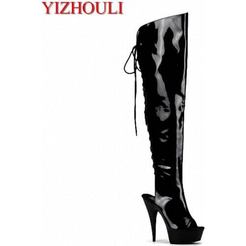 15cm Hot Sexy Night Club boots Motorcycle Boots womens summer boots 6 inch high heel peep toe strappy thigh high stiletto boots