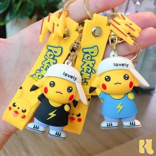 Pokemon Action Figure Toys Silica Gel Pikachu Cute Car Key Chain Cartoon Pendant Psyduck Knapsack Pendant Anime Toys Pokemon