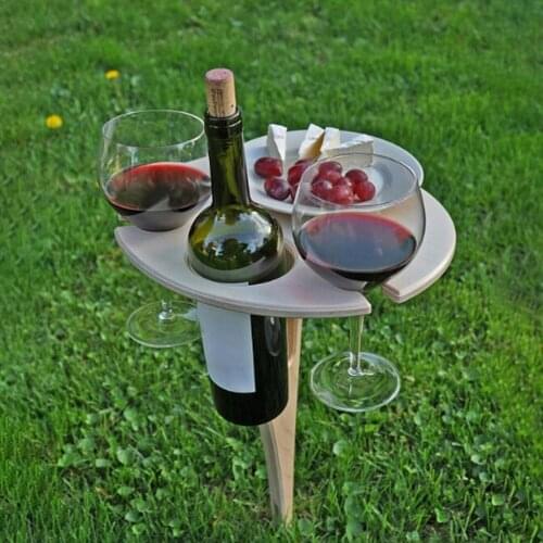 Outdoor Portable Foldable Wine Table with Round Desktop Mini Wooden Easy To Carry Rack PicnicParty Travel Tools Dropshipping