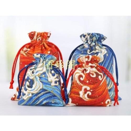 Latest Wave Small Cloth Bag Chinese style Cotton Linen Jewelry Pouch Drawstring Christmas Wedding Party Gift Bags 8pcs/lot