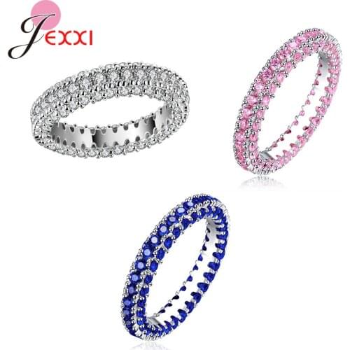 Drop Shipping Genuine 925 Sterling Silver Rings For Women Girls Various Color Crystal Rings Jewelry Gift For Wife Girlfriend