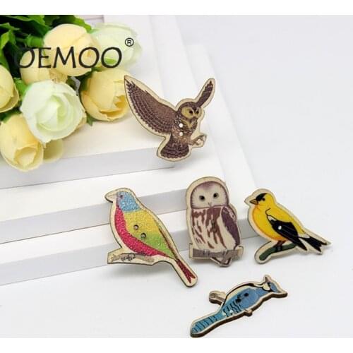 50Pcs 40*20mm Multicolor Cute Birds Botones Knopf 2 Holes Printing Wooden Buttons Scrapbooking Sewing Accessories