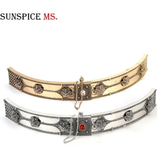 Sunspicems New Caucasus Women Metal Belt Wedding Dress Girdle Delicate Curve Retro Gold Silver Color Crystal Jewelry Bride Gift