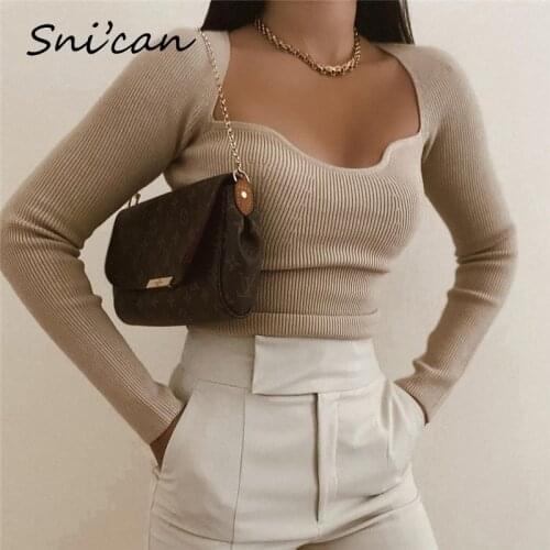 Snican Spring Sqaure Collar Sweater Bodycon Fashion Ladies Pullover Fashion Women Long Sleeve Za Pull Femme Donna Maglioni Zora