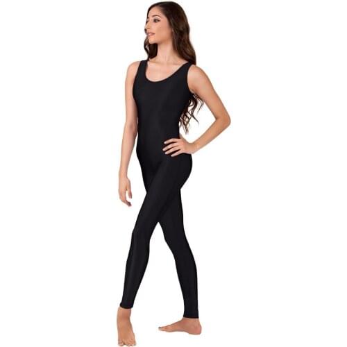 Speerise Women Black Unitard Scoop Neck Spandex Ballet Sleeveless Tank Playsuit Gymnastic One-Piece DanceWear Costume for Adult