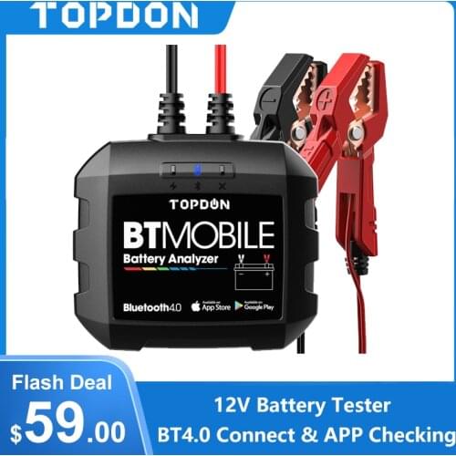 TOPDON Wireless Car Battery Tester BT Mobile Lite 12V Bluetooth Battery Monitor100 -2000CCA Auto Charger Cranking Analyzer To