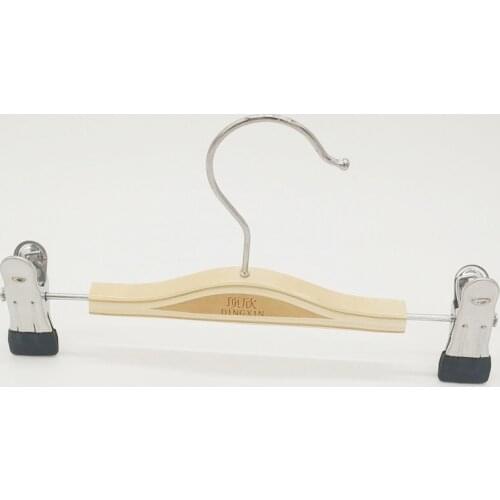 24cm natural wooden hangers for clothes wood pants hanger with clips for kids