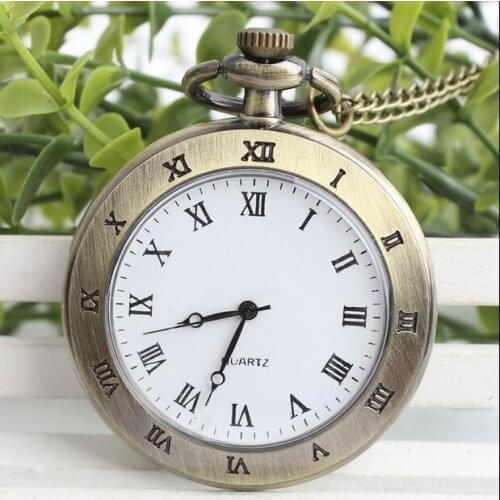 Vintage Bronze antiques White flour Roman numerals classic men and woman necklace and fob chain watches