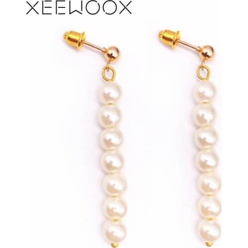 XEEWOOX 2019 Trendy Elegant Created Small Simulated Pearl Long Earrings Pearls String Statement Earrings For Wedding Party Gift