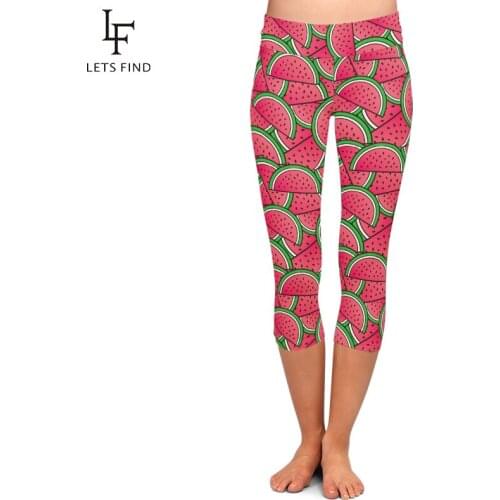 Fashion Women Capri Leggings for Summer 3D Watermelon Print High Waist Plus Size Fruit Printed Fitness Leggings Mid-Calf Pants