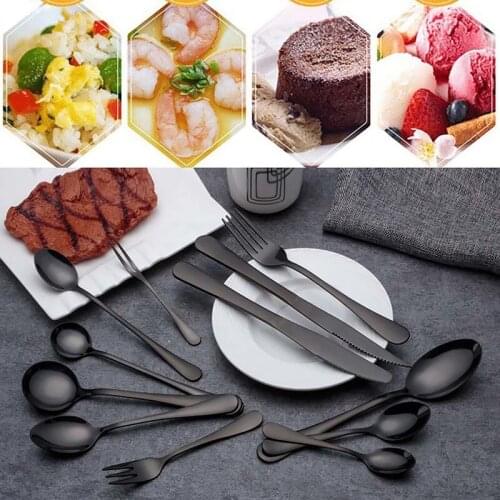 1pc Tableware Black Cutlery Stainless Steel Cutlery Forks Knives Spoons Dinner Set Kitchen Spoon Set
