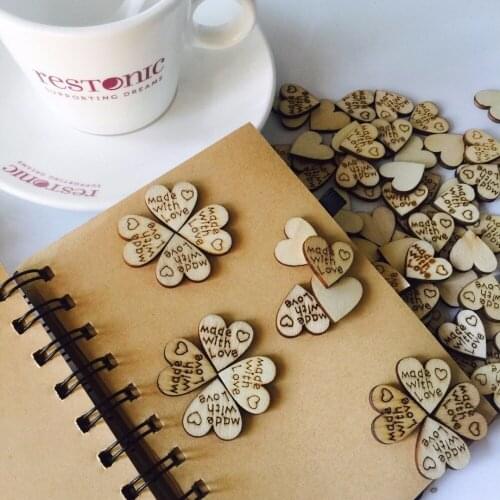 100pcs Wedding Decoration Made with Love Wooden Love Heart Shape for Weddings Plaques Art Craft Embellishment Sewing Decoration