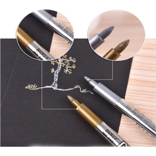 2 Pcs Metal Marker Pen Waterproof Permanent Paint Pens School Gold Stationery Supplies Silver Student Office G1F3
