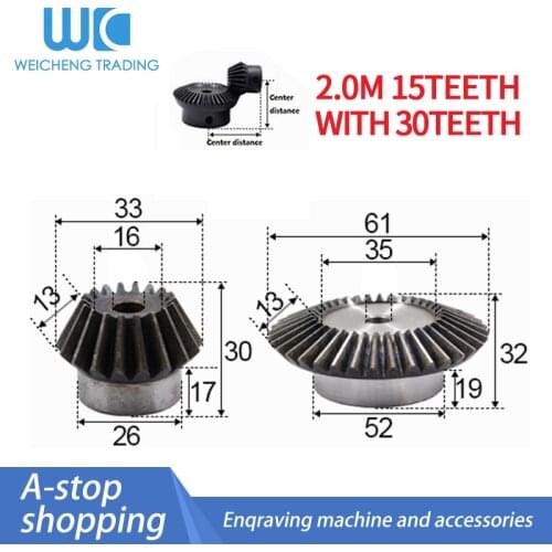 2pcs 1:2 Bevel Gear 2 Modulus 15 Teeth hole 8mm + 30 teeth Inner Hole 12mm 90 Degree Drive Commutation Steel Gears