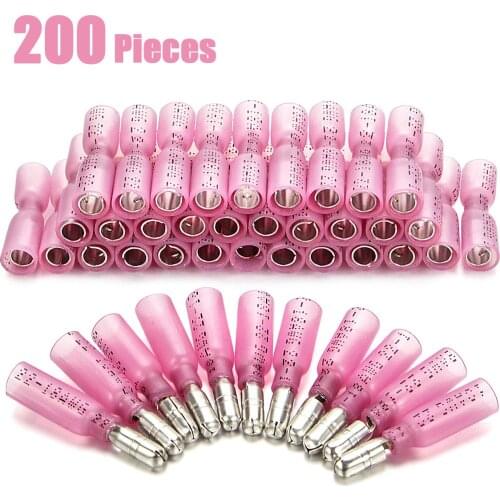200PCS Red Heat Shrink Insulated Crimp Terminals Male & Female Electrical Wire Splice Butt Connectors Kit Assortment AWG18-22