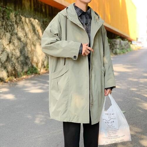 2020 loose medium and long windbreaker mens Korean version handsome over the knee windbreaker trend ins versatile coat