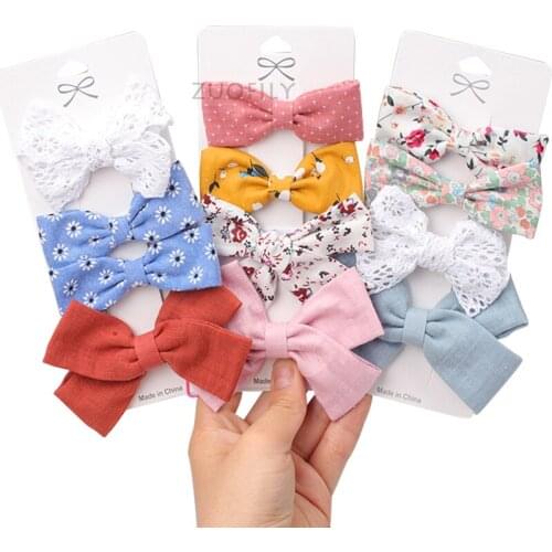 4Pcs Fashion Sweet Hair Clips Floral Hair Bows For Cute Girls Boutique Ribbon Hairpins Barrettes Headwear Kids Hair Accessories