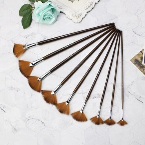 9Pcs Fan Shape Brush Painting Pen Set Nylon Hair Acrylic Watercolor Art Supplies M5TE