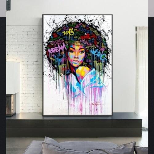 Abstract Black Woman African Oil Paintings Graffiti Art Canvas Posters And Prints Black Girls Wall Art Pictures For Living Room