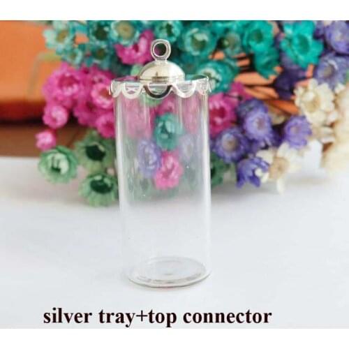 Promotion 100pcs 35x16mm straight pipe clear glass wishing bottle with tray for diy necklace pendant accessories--style option