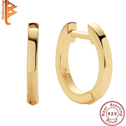 BELAWANG Simple Stacking Hoop Earring With 18k Gold Plated Tiny Earring For Women Real 925 Sterling Silver Jewelry