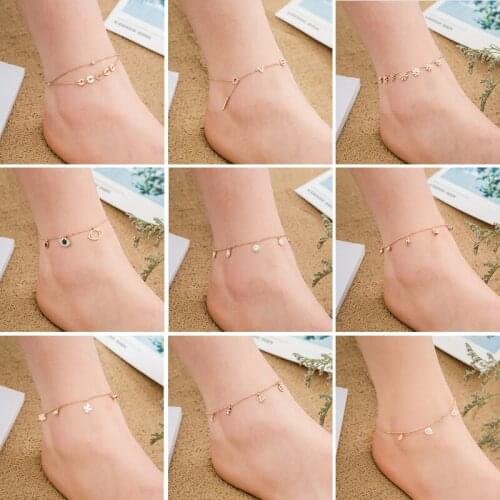 Fashion Titanium Steel Roman Numerals Anklets for Women Rose Gold Simple Red Bell Student Mori Not Fade Girl Bracelets Jewelry