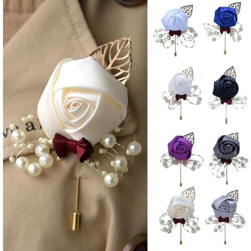 50%HOTArtificial Flower Leaf Boutonniere Corsage Wedding Ceremony Bride Groom Brooch