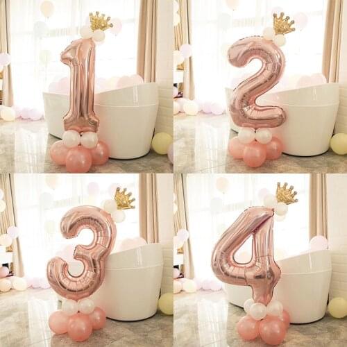 1 Year Birthday Decor Rose Gold Foil Number Balloon Figures Number Wedding Decoration Baby Shower Toy Decor Kids Gift
