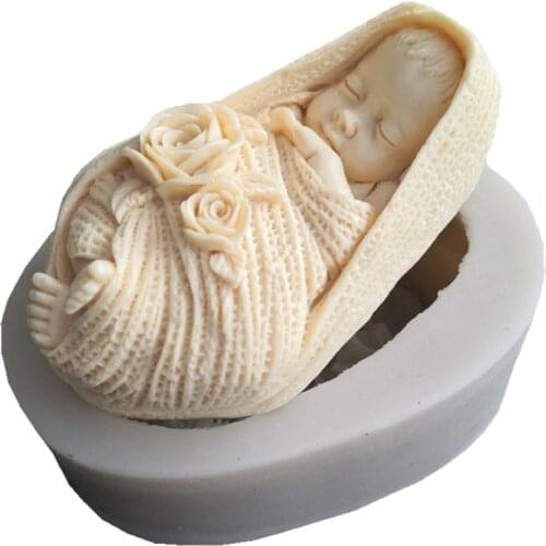 Sleeping baby aromatherapy soap corner food grade silicone mold candle jelly tool