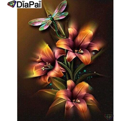 DIAPAI 5D DIY Diamond Painting 100% Full Square/Round Drill "Dragonfly flower" Diamond Embroidery Cross Stitch 3D Decor A23728