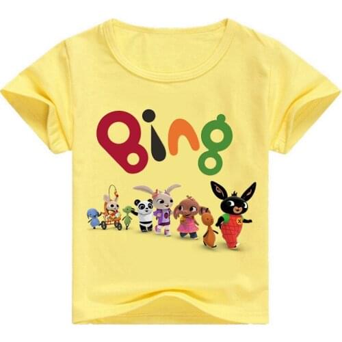 2-14Years Yellow Bing Rabbit Tshirt Childrens T-Shirts Cartoon Animal Friends Boys T Shirt Kids Summer Clothes Girl Shirts