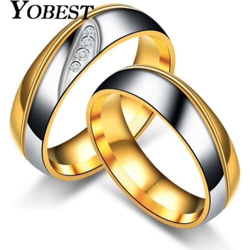 YOBEST Gold Color Titanium Stainless Steel Rings For Women CZ Stone Fashion Jewelry Wholesale