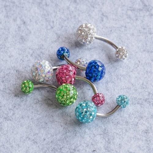 1pc Bling Eopxy Ring Belly Button Rings Round Navel Piercing Ombligo Bar Crystal Stud Barbell Sexy for Woman Body Jewelry 14G