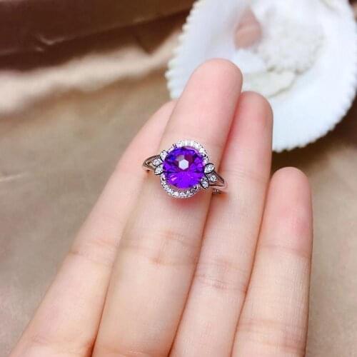 Birthstone ring 925 silver ring purple Amethyst gemstone ring women ring purle gem ring round gem ring love date gift girl ring