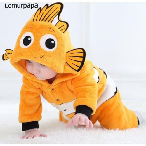 Kawaii Cute Baby Romper Nemo Costume Newborn Toddler Boy Girl Jumpsuit Winter Warm Clothes Anime Fish Kigurumis Onesie Suit