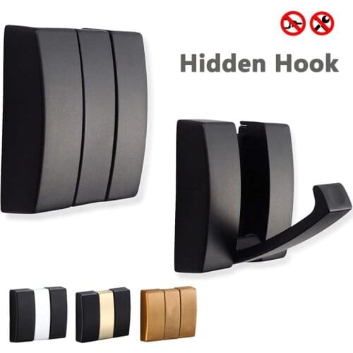 Coat Hooks for Wall Solid Aluminum Heavy Duty Conceal Folding Coat Hat Scarf Bag Towel Key Hook Retractable Black Single Hook