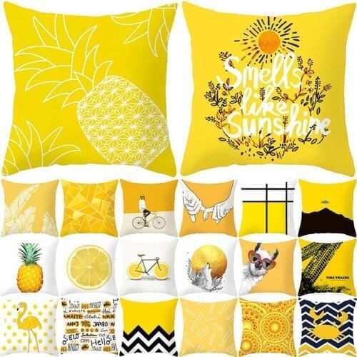 Pineapple Leaf Yellow Cushion Cover Pineapple Printing Polyester Decorative Pillowcase Yellow Throw Pillow Case For Sofa ZT113