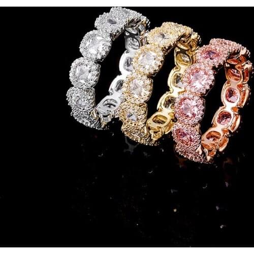 AITIEI 2020 New Zircon Clustered Tennis Rings Gold Color High Quality Copper Iced Out Rings Hip Hop Jewelry Gift For Men Women