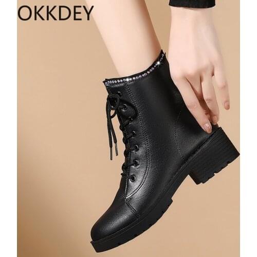 Autumn/winter new front lace-up and drill middle tube thick heel short boots British style flat bottom middle heel Martin boots