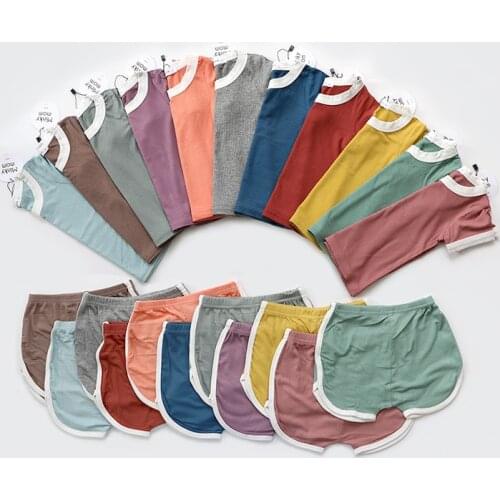 Newborn Baby Clothes Pajamas Set Cotton Summer Infant Ribbed Clothes Set Short Sleeve Sleepwear Baby Bodysuit Home Suit 2PCS