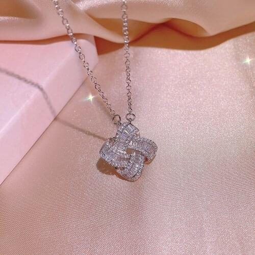 High Quality Shiny Square Zircon Necklace Clavicle Chain for Women Wedding Pendants Necklaces Fashion Jewelry