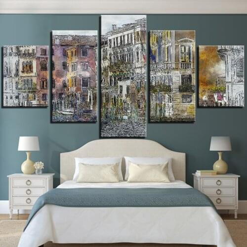 Landscape Canvas Oil Painting Wall Art Frame For Living Room Nordic Decoration 5 Panels Venice City Cartoon Pictures