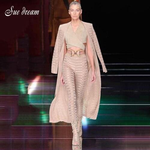 2020 Top Runway B*lmain Geometric Stereo Jacquard Bandage Long Cardigan Sets New Fashion Autumn Winter Leggings Jacket