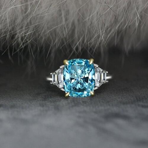 Stunning Cushion Cut 11CT 10x12mm Yellow Pink Gemstone Sapphire Three stone Engagement Ring 925 Sterling Silver Rings For Women